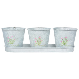 3 cvetlični lončki s podstavki, vzorec drobnjaka
