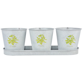 3 cvetlični lončki s podstavki, vzorec mete